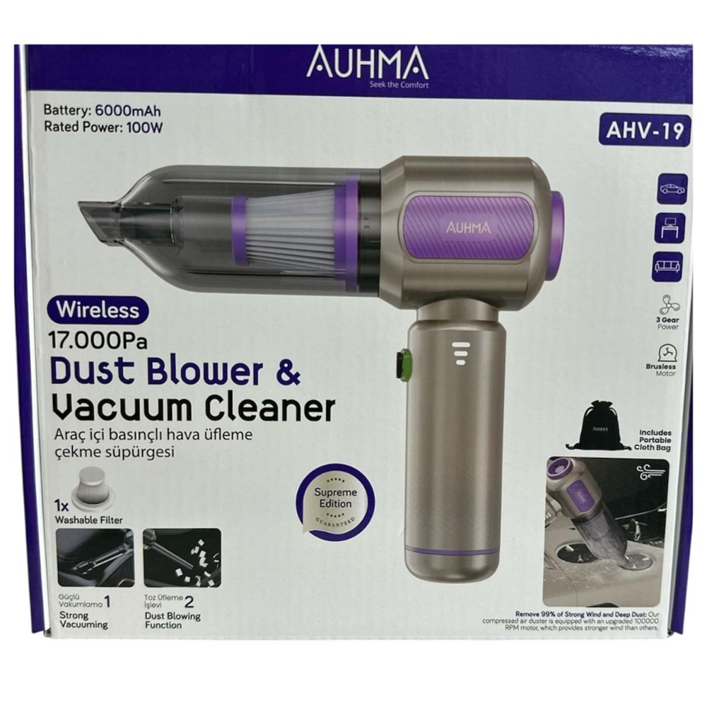 AUHMA ARAÇ İÇİ BASINÇLI HAVA ÜFLEME ÇEKME SÜPÜRGESİ