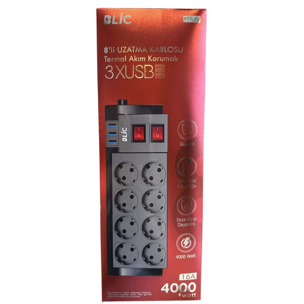 BLİC AKIM KORUMALI 8Lİ UZATMA KABLOSU