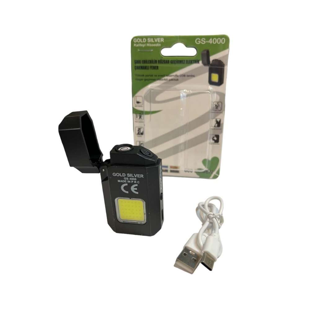 GOLD SILVER ŞARJLI RÜZGAR GEÇİRMEZ ÇAKMAKLI FENER