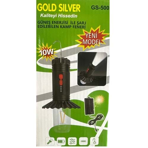 GOLD SILVER GÜNEŞ ENERJİSİ İLE ŞARJ EDİLEBİLEN KAMP FENERİ