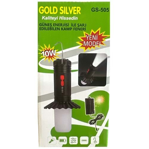 GOLD SILVER GÜNEŞ ENERJİSİ İLE ŞARJ EDİLEBİLEN KAMP FENERİ